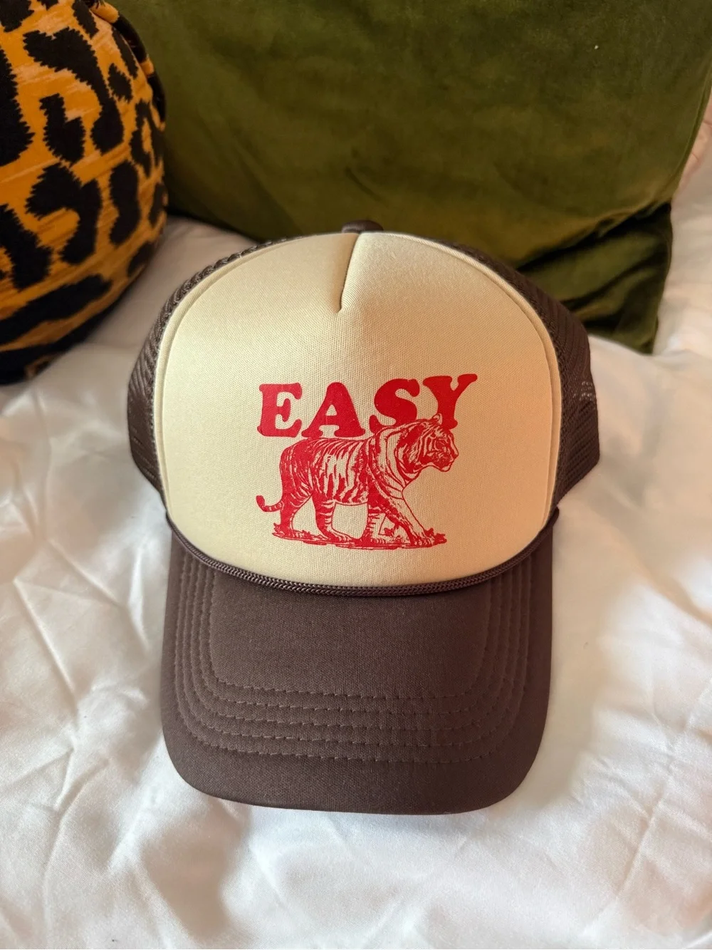 Brown and Cream 'EASY’ Tiger Trucker Hat